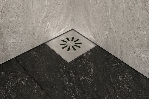 MERT floor drain one-piece, completely made of stainless steel, velded, 150x150 mm, horizontal